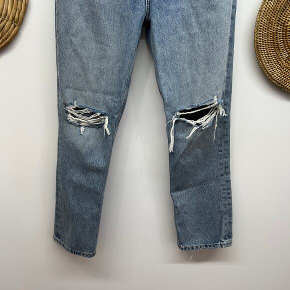 $208 AGOLDE Revolve Button Fly Distressed High Rise Crop Riley Jeans Denim 27 - Picture 4 of 7